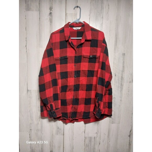Old Navy Red Buffalo Plaid The Boyfriend Shirt Plaid Cotton Flannel XXL Tall - Picture 1 of 6